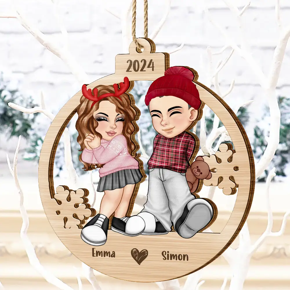 Christmas Couple Y2K - Personalized Wooden Cutout Ornament