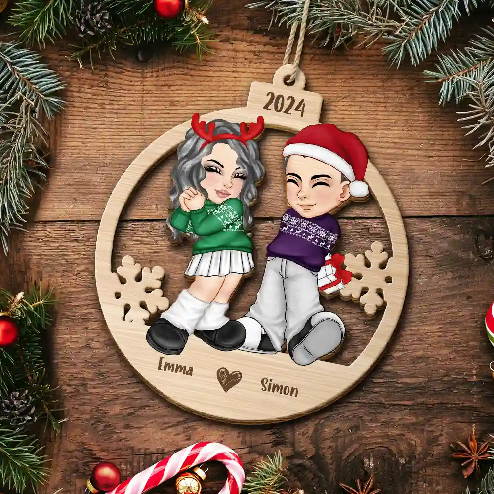 Christmas Couple Y2K - Personalized Wooden Cutout Ornament