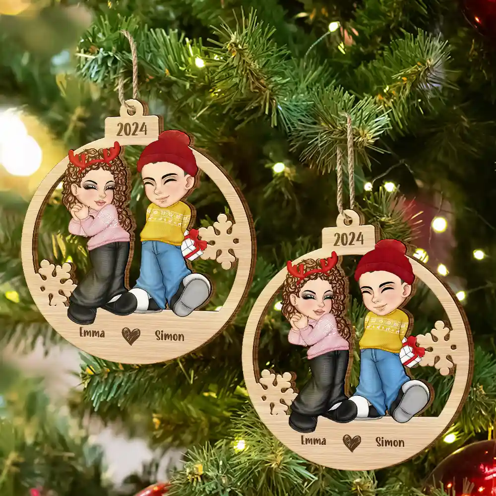 Christmas Couple Y2K - Personalized Wooden Cutout Ornament