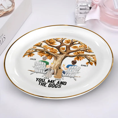 Four Seasons You, Me And The Dog - Personalized Round Ring Dish