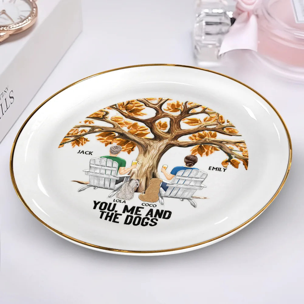 Four Seasons You, Me And The Dog - Personalized Round Ring Dish