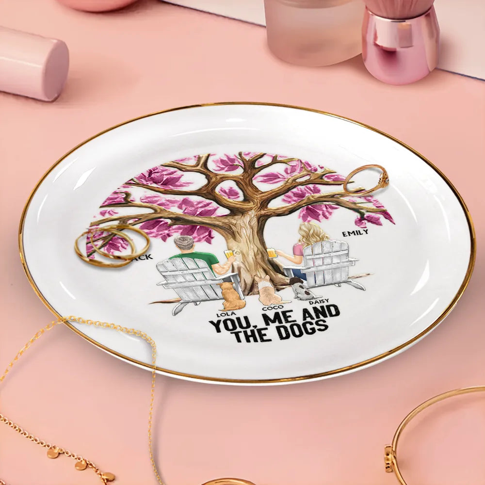 Four Seasons You, Me And The Dog - Personalized Round Ring Dish