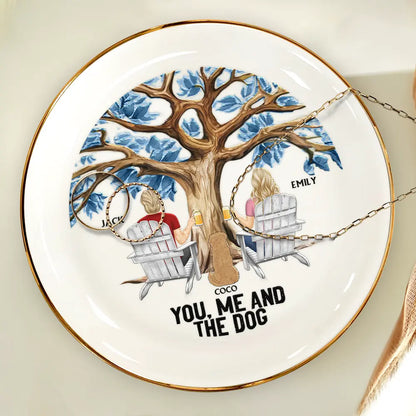 Four Seasons You, Me And The Dog - Personalized Round Ring Dish