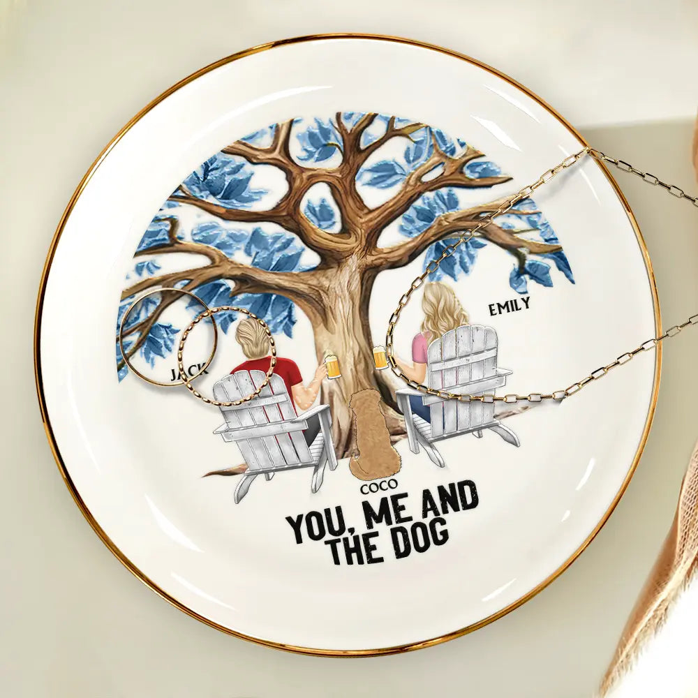 Four Seasons You, Me And The Dog - Personalized Round Ring Dish