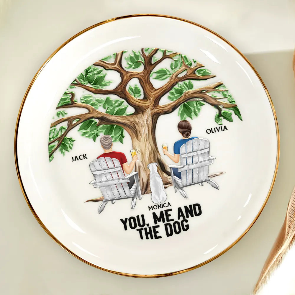 Four Seasons You, Me And The Dog - Personalized Round Ring Dish
