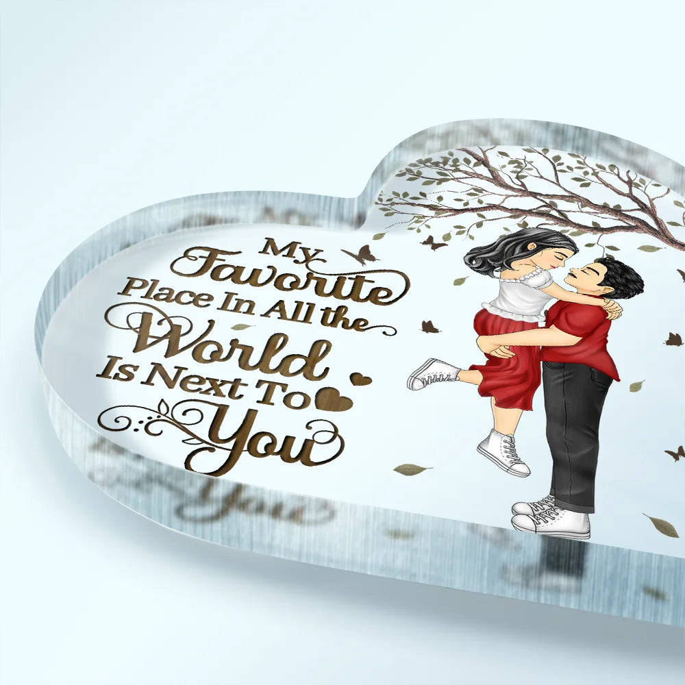 Couple My Favorite Place In All The World - Personalized Heart Shaped Acrylic Plaque