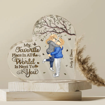 Couple My Favorite Place In All The World - Personalized Heart Shaped Acrylic Plaque