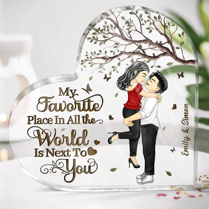 Couple My Favorite Place In All The World - Personalized Heart Shaped Acrylic Plaque