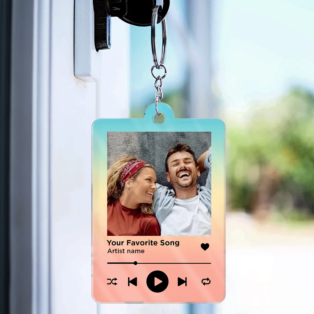Custom Photo Couple You & Me Favorite Song QR Code - Personalized Acrylic Keychain