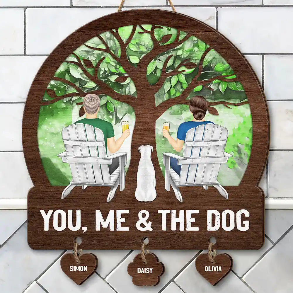 Four Seasons You, Me And The Dog - Personalized Custom Shaped Wood Sign With Wooden Tags