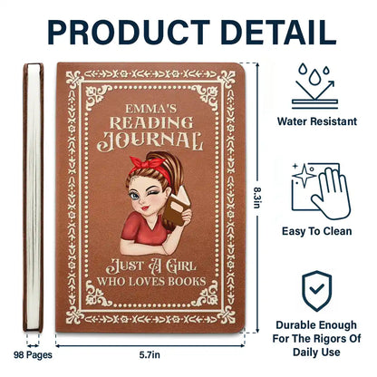 A Girl Who Loves Books Reading Journal - Personalized Leather Journal