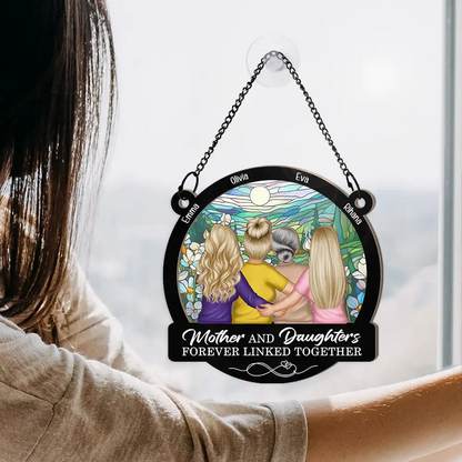 Mother Daughters Forever Linked Together - Personalized Window Hanging Suncatcher Ornament