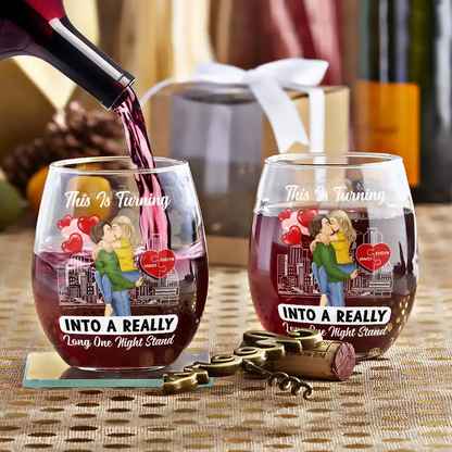 Kissing Couple Into A Really Long One Night Stand - Personalized Stemless Wine Glass