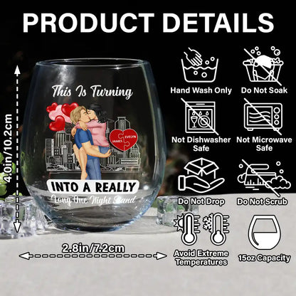 Kissing Couple Into A Really Long One Night Stand - Personalized Stemless Wine Glass