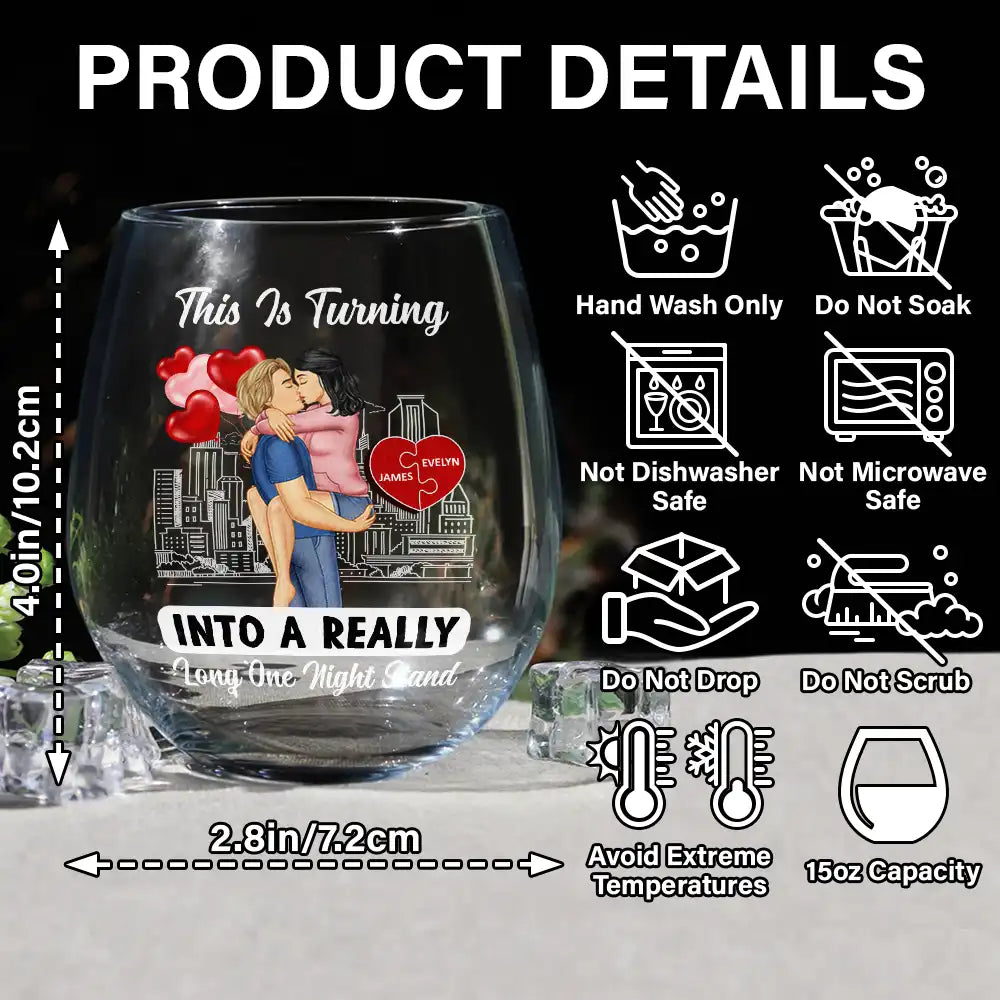 Kissing Couple Into A Really Long One Night Stand - Personalized Stemless Wine Glass