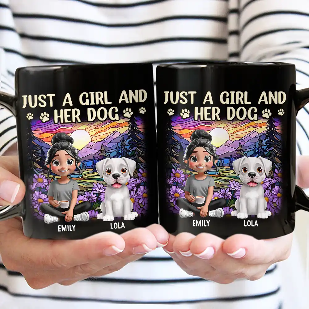 Rainbow Just A Girl And Her Dog - Personalized Black Mug
