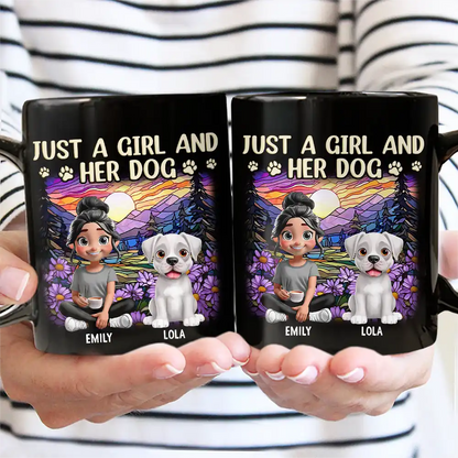 Rainbow Just A Girl And Her Dog - Personalized Black Mug