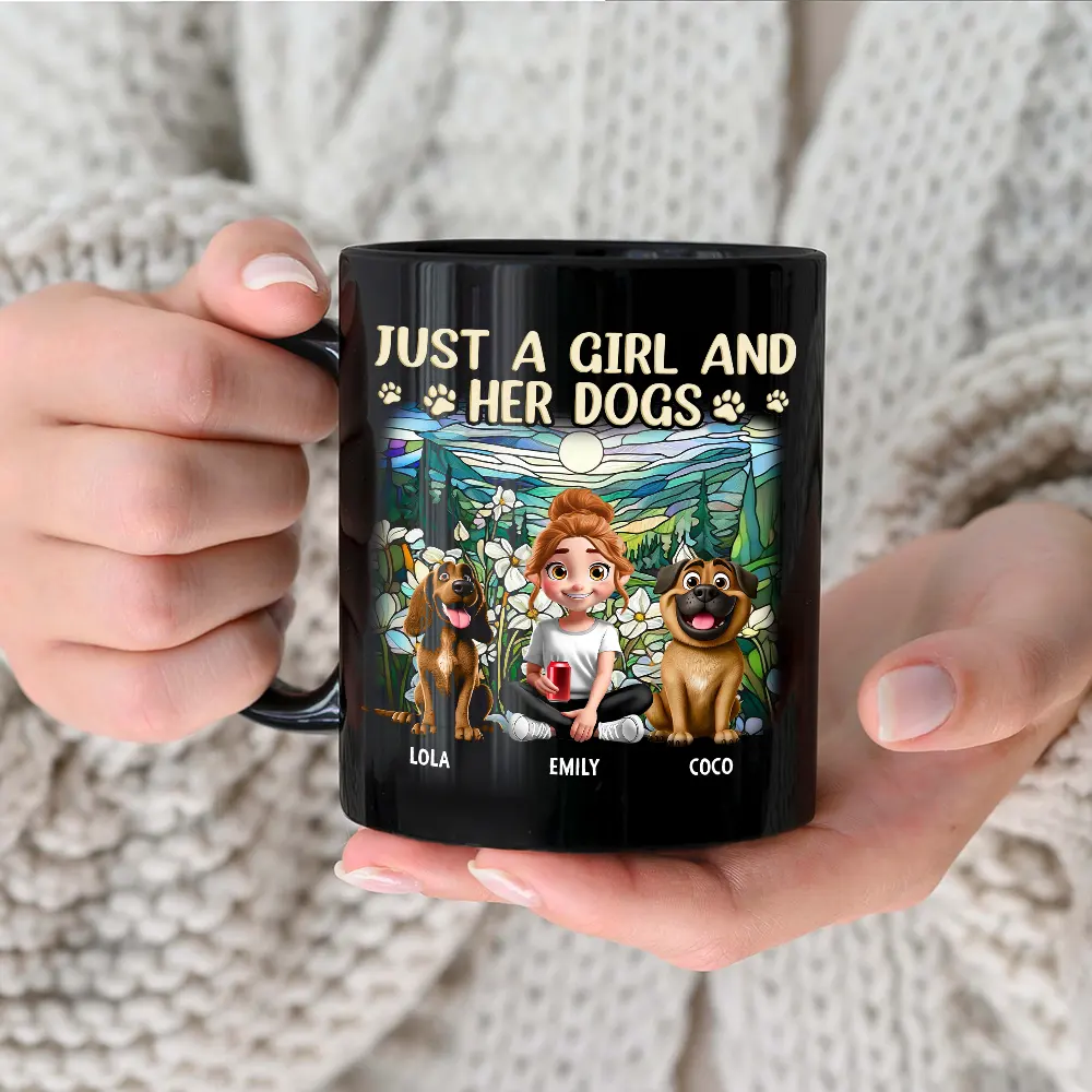 Rainbow Just A Girl And Her Dog - Personalized Black Mug