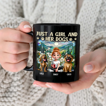 Rainbow Just A Girl And Her Dog - Personalized Black Mug