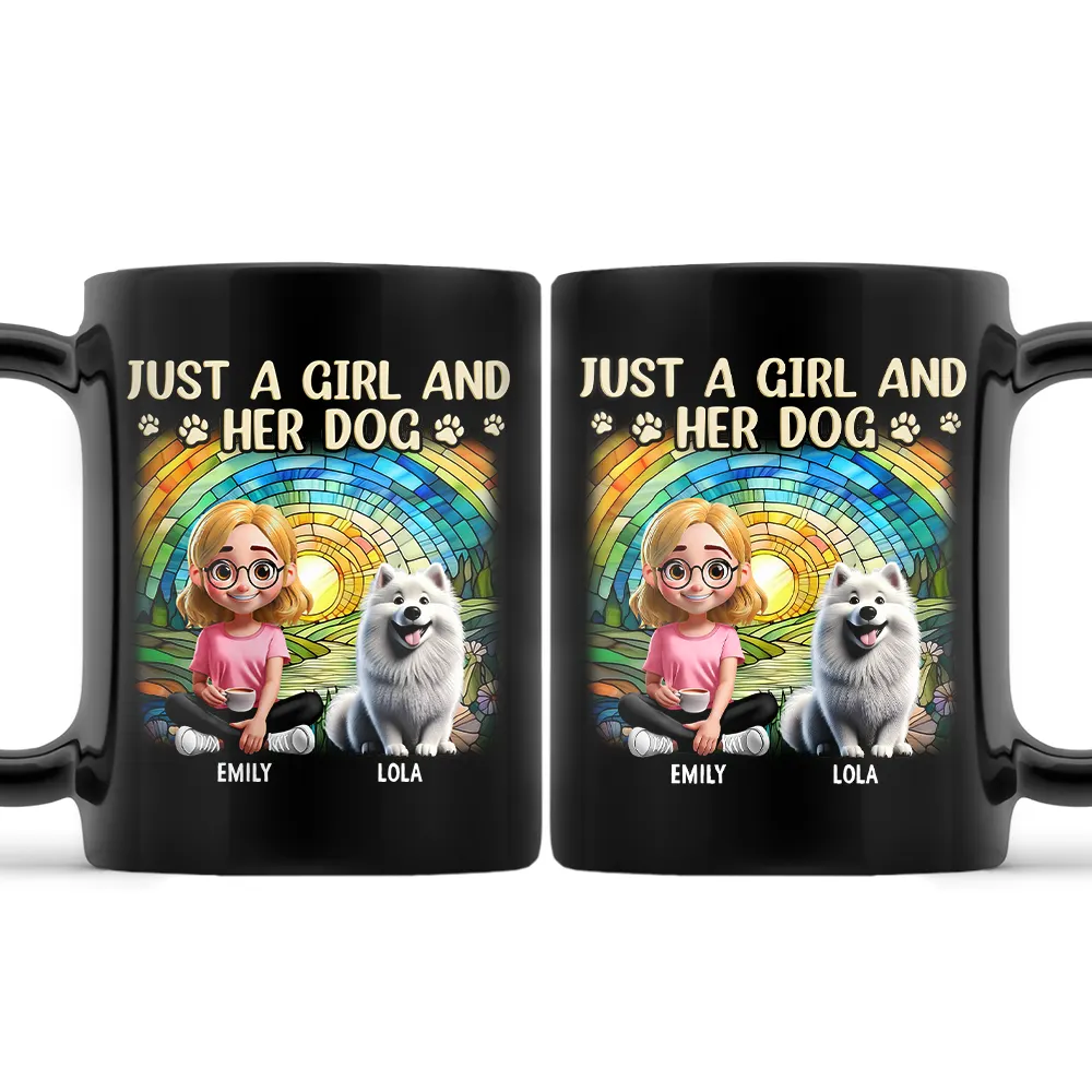 Rainbow Just A Girl And Her Dog - Personalized Black Mug