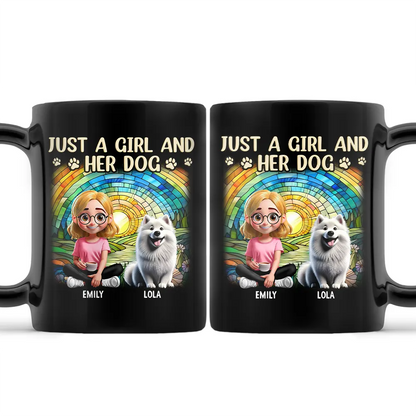 Rainbow Just A Girl And Her Dog - Personalized Black Mug