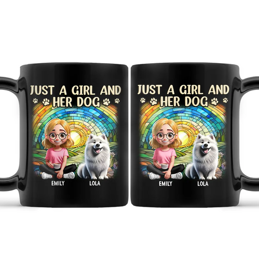 Rainbow Just A Girl And Her Dog - Personalized Black Mug