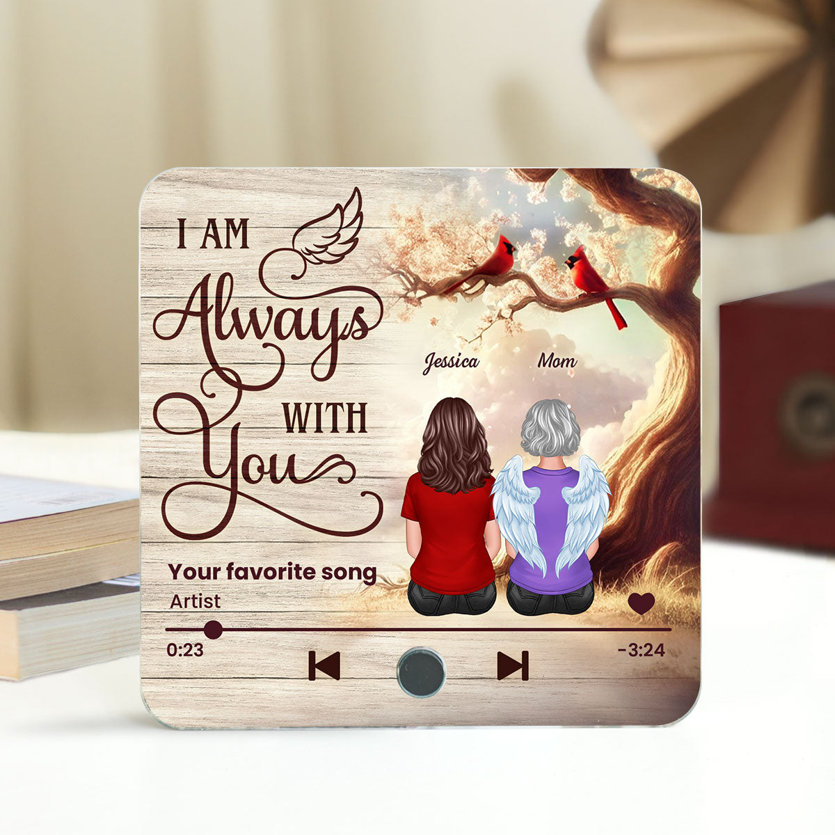 Always With You Cardinal Blossom Tree Memorial Personalized Music Fridge Magnet, Sympathy Keepsake, Remembrance Gift