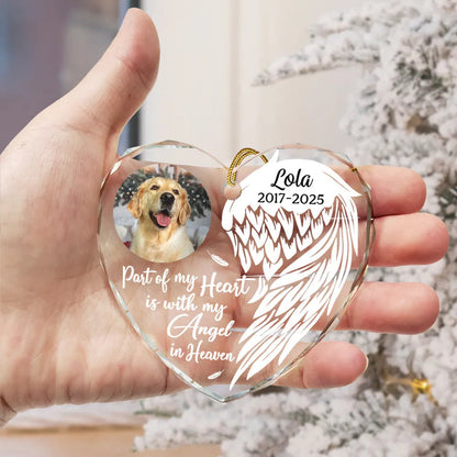 Custom Photo Part Of My Heart Is With My Angel In Heaven - Personalized Heart Shaped Acrylic Ornament