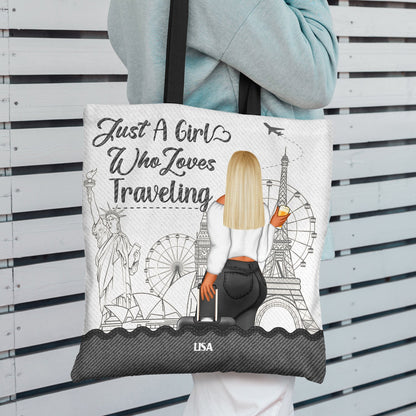 Traveling Just A Girl Who Loves Traveling - Gift For Women - Personalized Zippered Canvas Bag