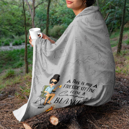 Fireside Sitting Going Camping - Gift For Yourself, Gift For Women, Gift For Men - Personalized Fleece Blanket