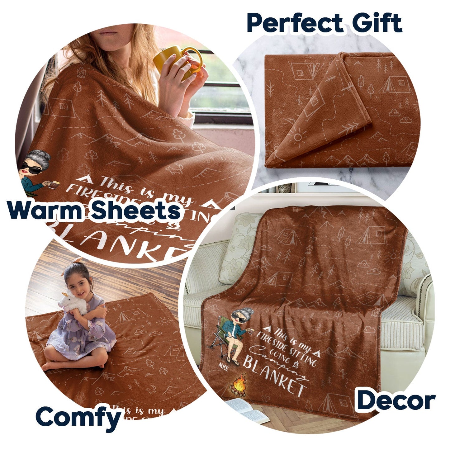 Fireside Sitting Going Camping - Gift For Yourself, Gift For Women, Gift For Men - Personalized Fleece Blanket