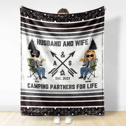 Camping Partners For Life - Gift For Couples - Personalized Fleece Blanket