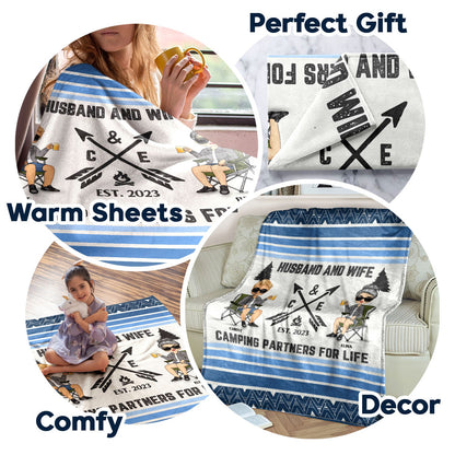Camping Partners For Life - Gift For Couples - Personalized Fleece Blanket