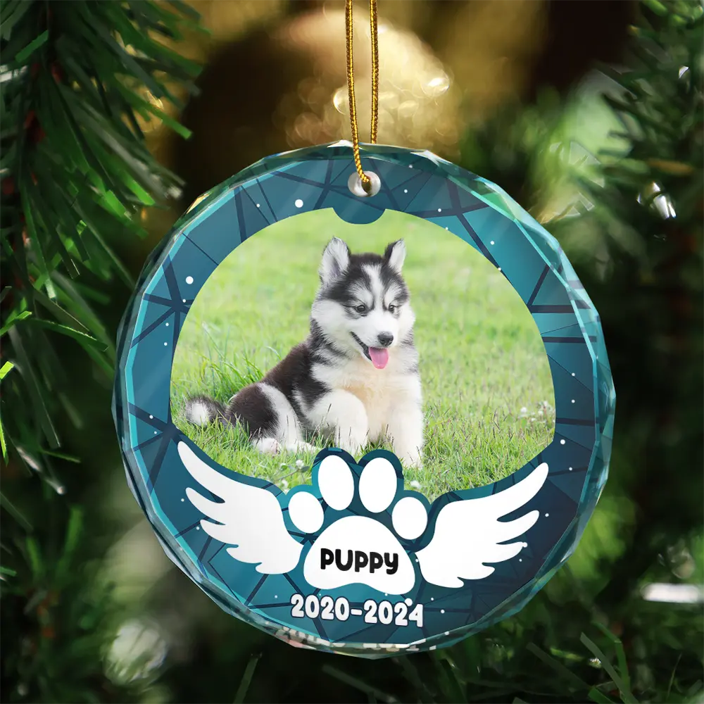 Custom Photo In Loving Memory Pet Wings - Personalized Circle Ornament