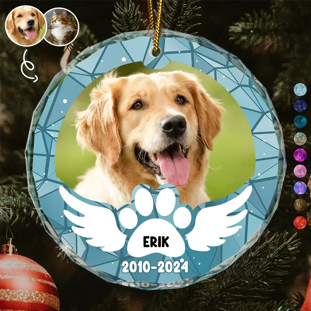 Custom Photo In Loving Memory Pet Wings - Personalized Circle Ornament