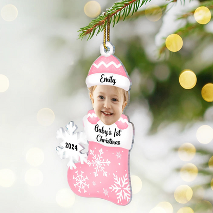 Custom Photo Baby's 1st Christmas - Personalized Cutout Acrylic Ornament