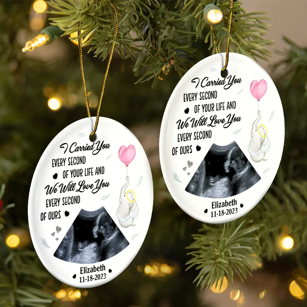 Gift For Mother, Gift For Father - Custom Photo I Carried You Every Second Of Your Life - Personalized Circle Ceramic Ornament