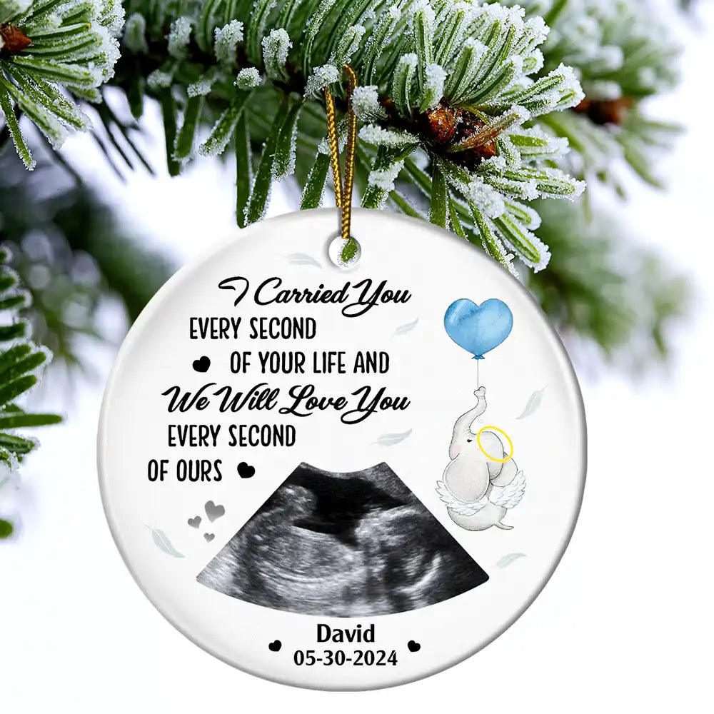 Gift For Mother, Gift For Father - Custom Photo I Carried You Every Second Of Your Life - Personalized Circle Ceramic Ornament