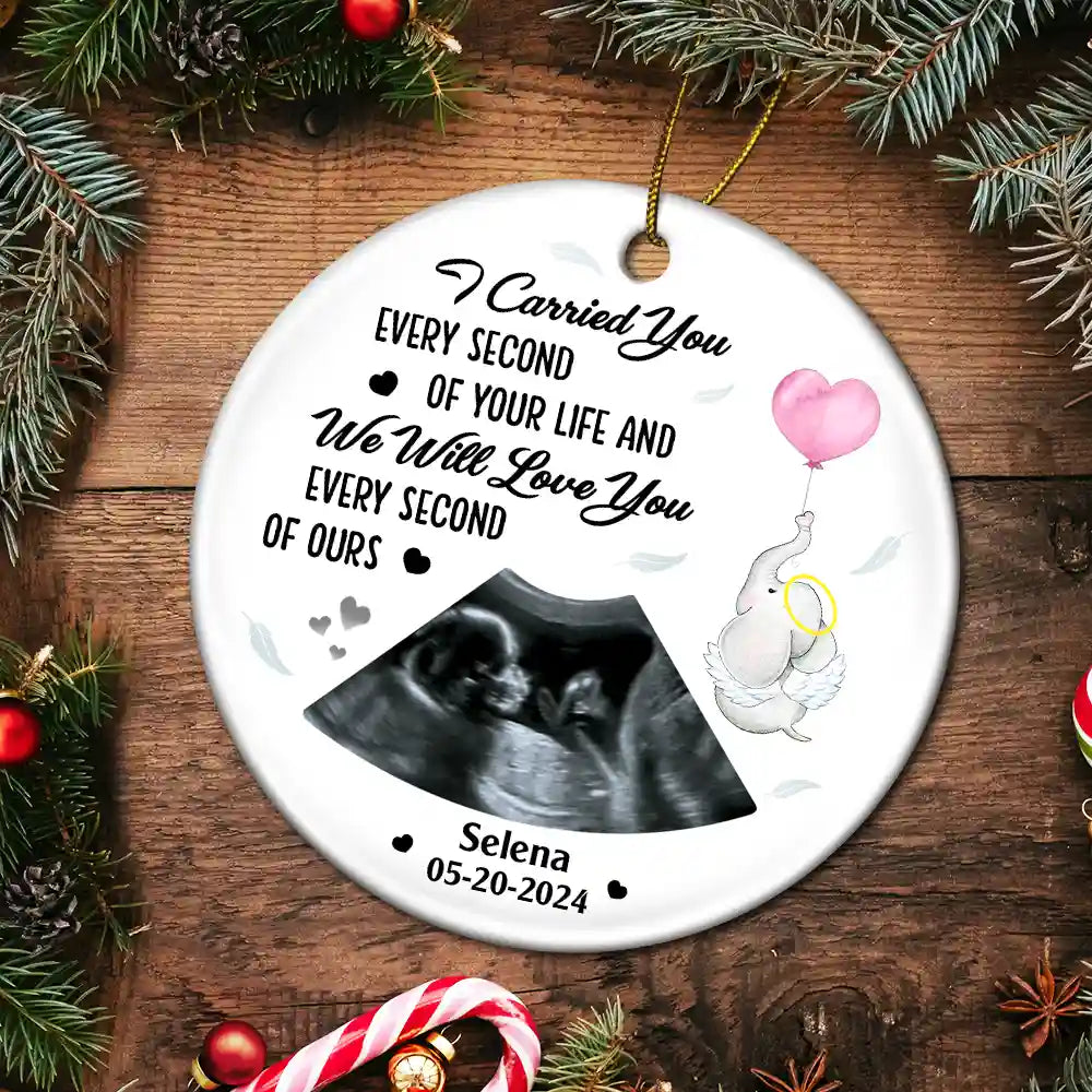 Gift For Mother, Gift For Father - Custom Photo I Carried You Every Second Of Your Life - Personalized Circle Ceramic Ornament