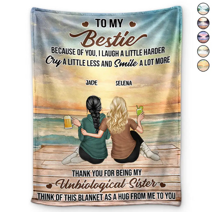 Because Of You I Laugh A Little Harder - Personalized Fleece Blanket