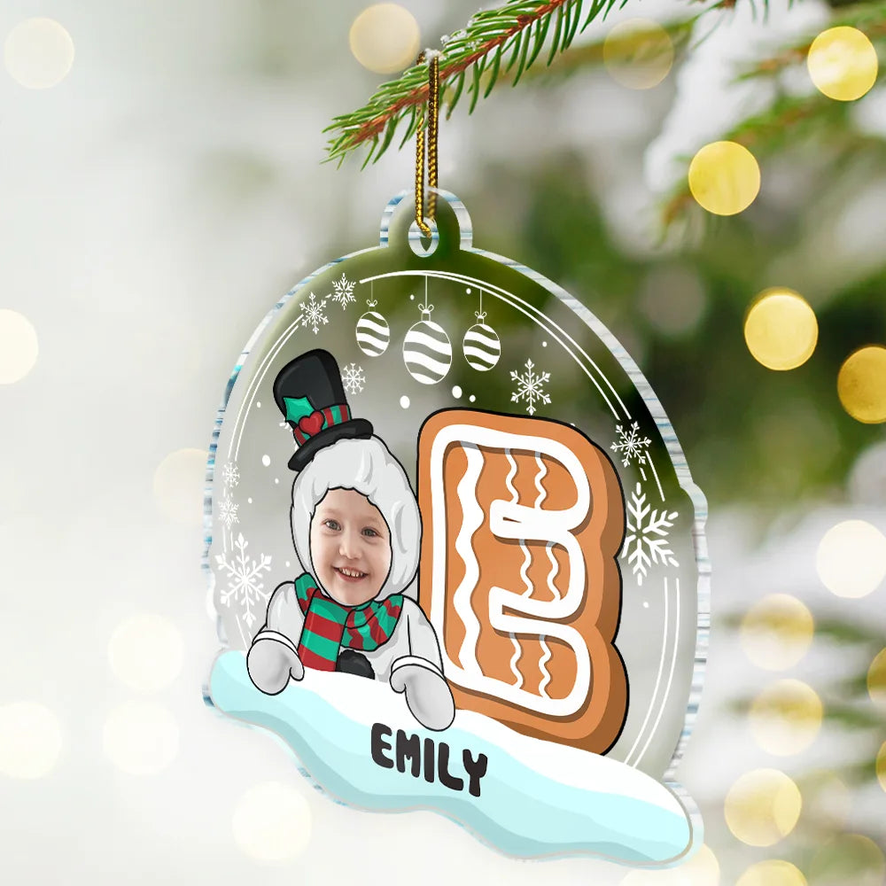 Gift For Kids - Christmas Gingerbread Monogram Snowman - Personalized Custom Shaped Acrylic Ornament