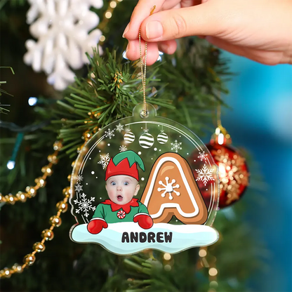 Gift For Kids - Christmas Gingerbread Monogram Snowman - Personalized Custom Shaped Acrylic Ornament