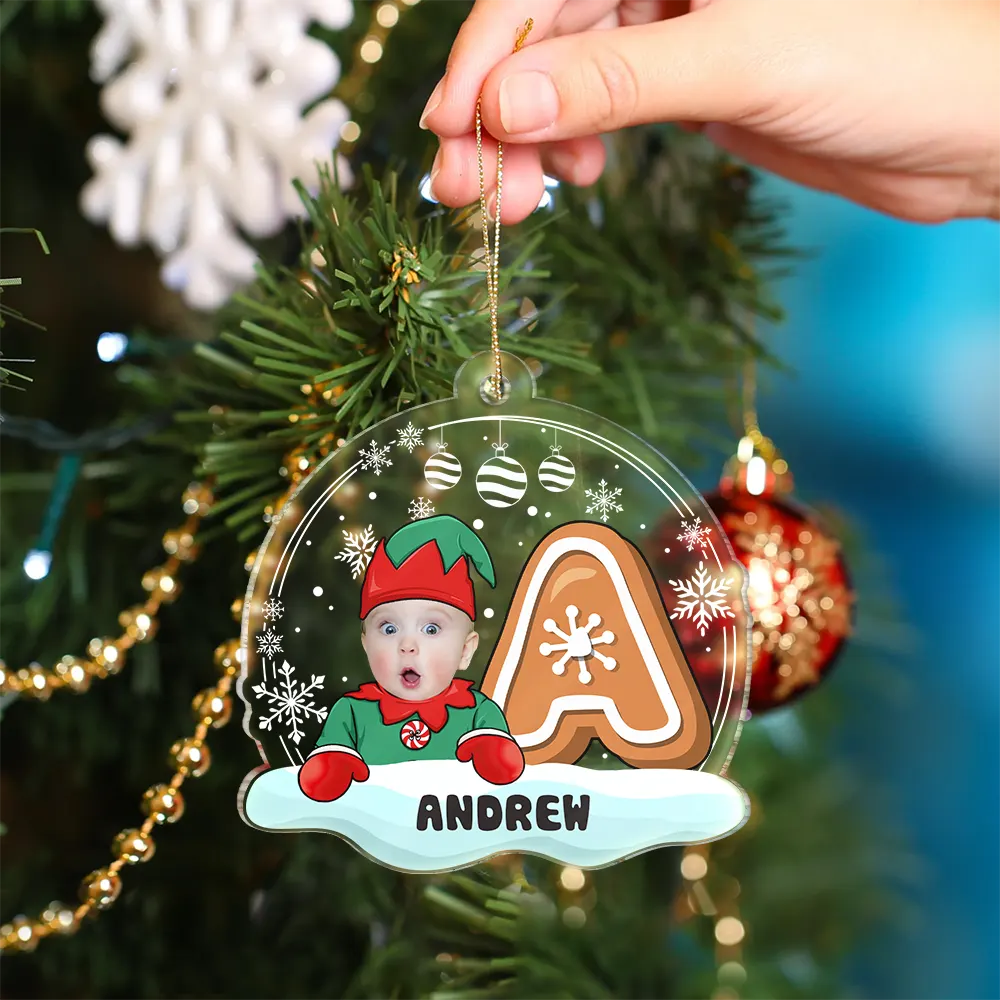 Gift For Kids - Christmas Gingerbread Monogram Snowman - Personalized Custom Shaped Acrylic Ornament