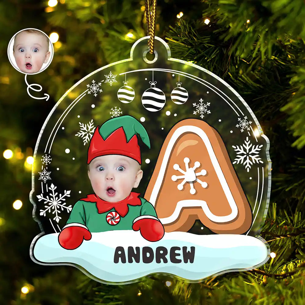 Gift For Kids - Christmas Gingerbread Monogram Snowman - Personalized Custom Shaped Acrylic Ornament