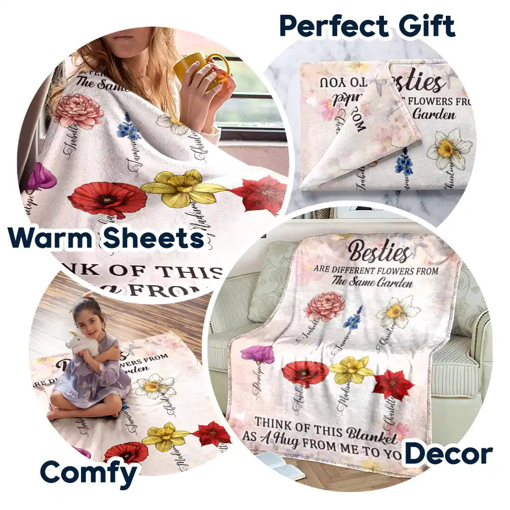 Sisters Besties Are Different Flowers From The Same Garden - Personalized Fleece Blanket, Sherpa Blanket