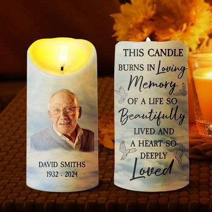 Custom Photo In Loving Memory Of A Life So Beautifully Lived - Personalized Flameless LED Candle