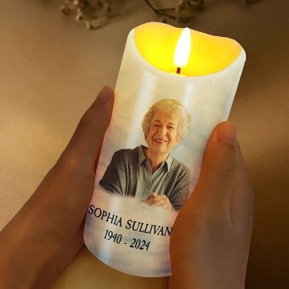 Custom Photo In Loving Memory Of A Life So Beautifully Lived - Personalized Flameless LED Candle