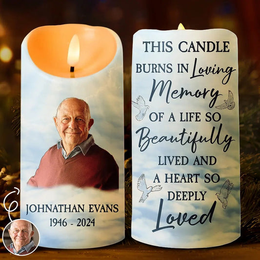 Custom Photo In Loving Memory Of A Life So Beautifully Lived - Personalized Flameless LED Candle