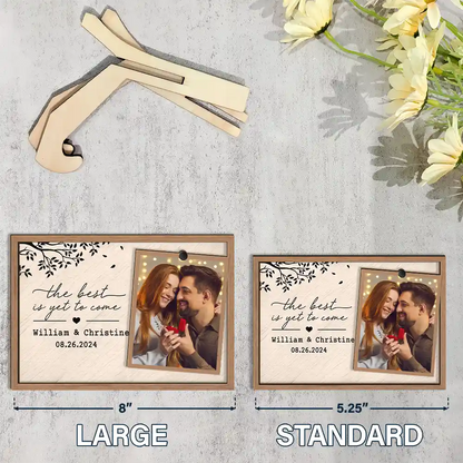 Custom Photo Engaged Married Couple - Personalized 2-Layered Wooden Plaque With Stand
