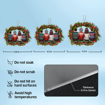 Family Sitting Back View Holly Branch Memorial Personalized Acrylic Ornament, Sympathy Gifts